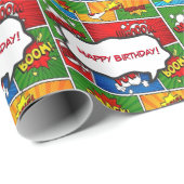Comic Book Style Kids Verjaardagsfeest Cadeaupapier (Rol Hoek)