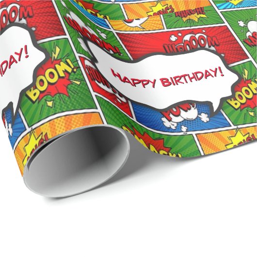 Comic Book Style Kids Verjaardagsfeest Cadeaupapier (Rol Hoek)