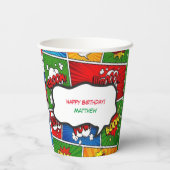 Comic Book Style Kids Verjaardagsfeest Papieren Bekers (Achterkant)