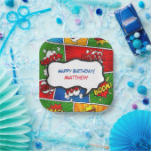 Comic Book Style Kids Verjaardagsfeest Papieren Bordje (Feest)