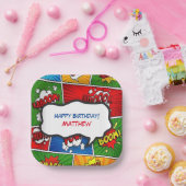 Comic Book Style Kids Verjaardagsfeest Papieren Bordje (Feest)