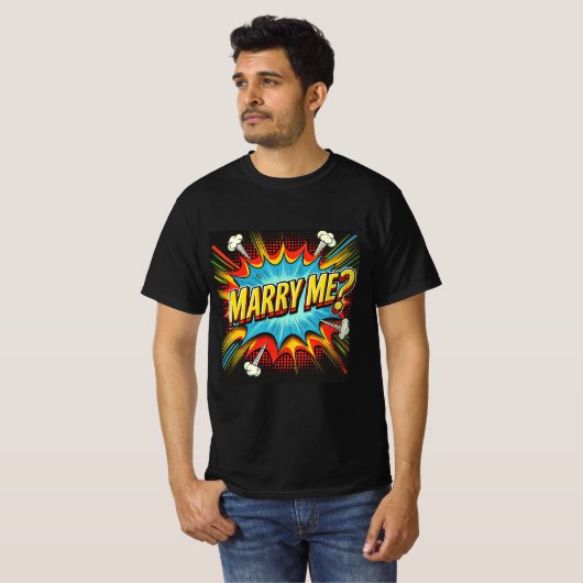 Comic Book Style Marry Me Mannen Tshirt (Voorkant volledig)