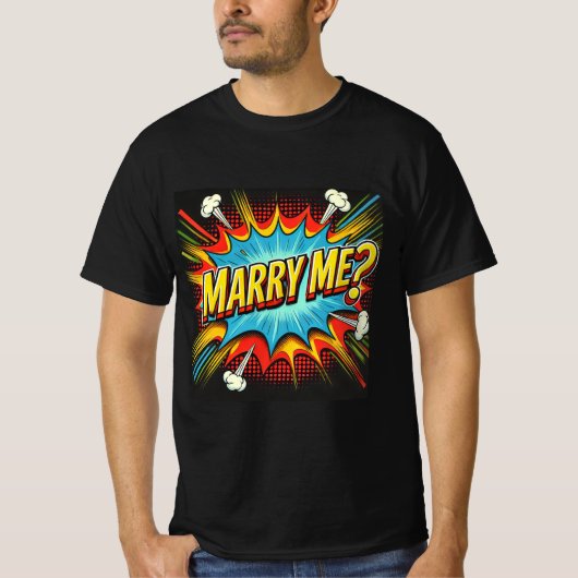 Comic Book Style Marry Me Mannen Tshirt (Voorkant)