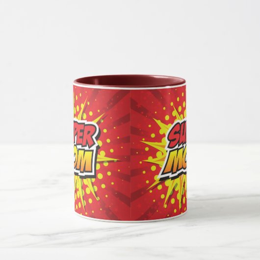 Comic Book Style Rood en Geel Super Mam Mok (Midden)