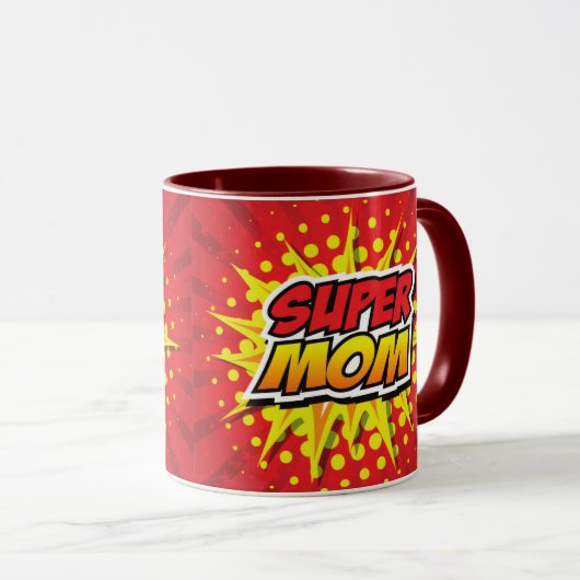 Comic Book Style Rood en Geel Super Mam Mok (Voorkant rechts)