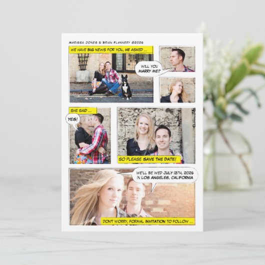 Comic Book Style Save the Date (Staand voorkant)