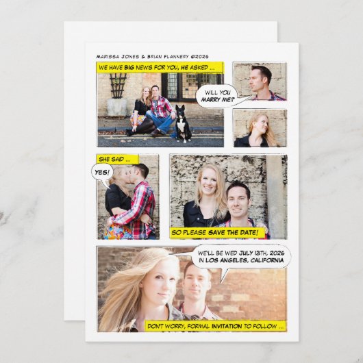 Comic Book Style Save the Date (Voorkant / Achterkant)