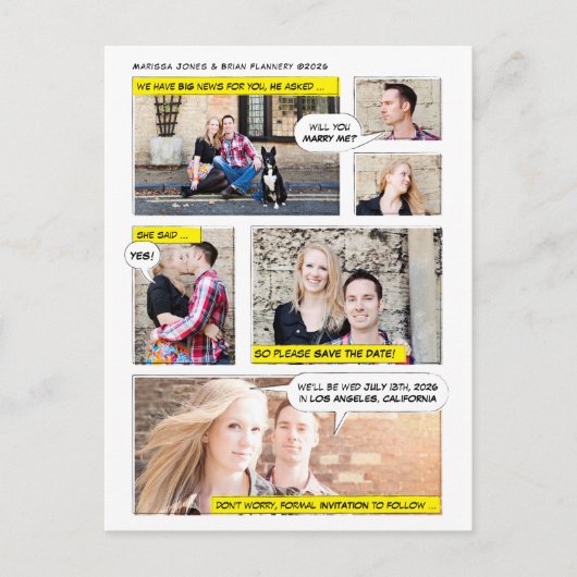 Comic Book Style Save the Date Aankondigingskaart (Voorkant)