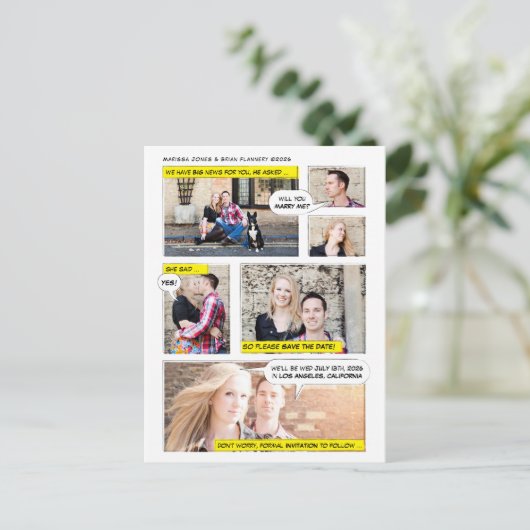 Comic Book Style Save the Date Aankondigingskaart (Staand voorkant)