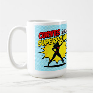 Comic Book Style Superhero Woman with "CURVES ARE Koffiemok