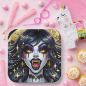 Comic Book Style Vampire Halloween Party Papieren Bordje (Feest)