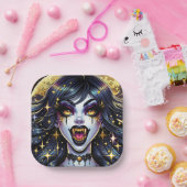 Comic Book Style Vampire Halloween Party Papieren Bordje (Feest)