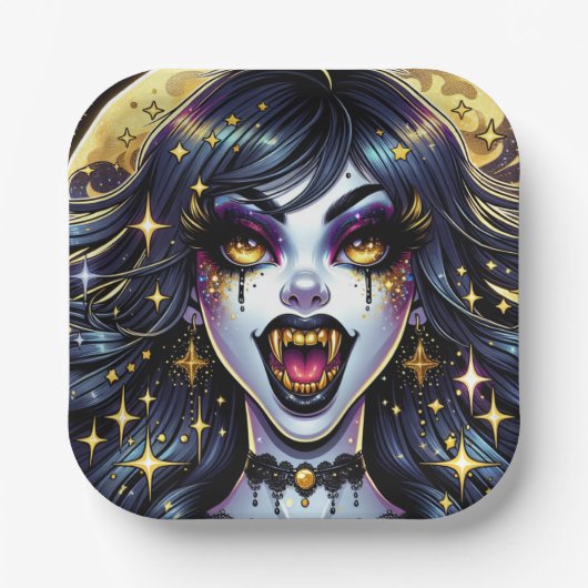 Comic Book Style Vampire Halloween Party Papieren Bordje (Voorkant)