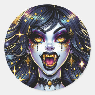Comic Book Style Vampire Halloween Party Ronde Sticker