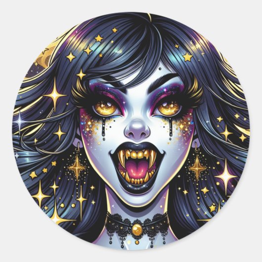 Comic Book Style Vampire Halloween Party Ronde Sticker (Voorkant)