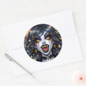 Comic Book Style Vampire Halloween Party Ronde Sticker (Envelop)