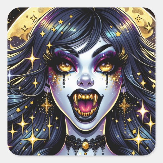 Comic Book Style Vampire Halloween Party Vierkante Sticker (Voorkant)