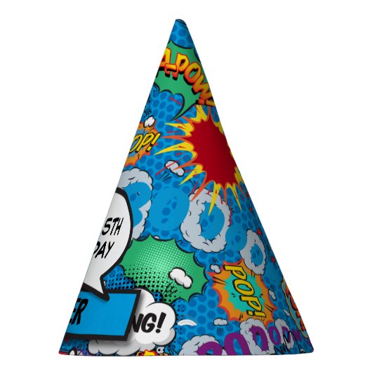 Comic Book Superheld Birthday Blue Feesthoedjes (Rechts)