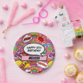 Comic Book Superheld Birthday Party Pink Papieren Bordje (Feest)