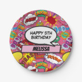 Comic Book Superheld Birthday Party Pink Papieren Bordje (Voorkant)