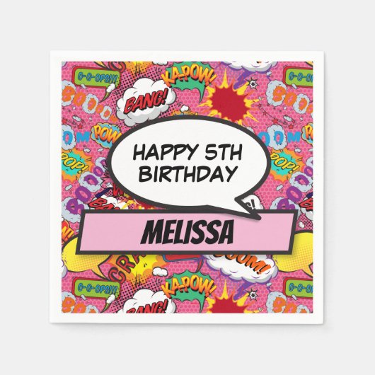 Comic Book Superheld Birthday Party Pink Servet (Voorkant)