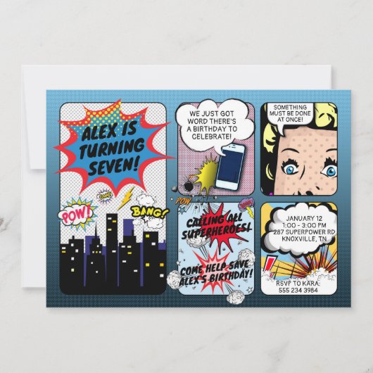  Comic Book Superheld Birthday Uitnodiging (Voorkant)