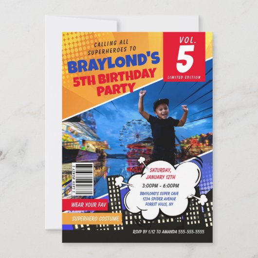 Comic Book Superheld Birthday Uitnodiging (Voorkant)