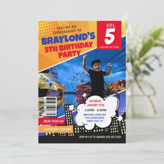 Comic Book Superheld Birthday Uitnodiging (Staand voorkant)