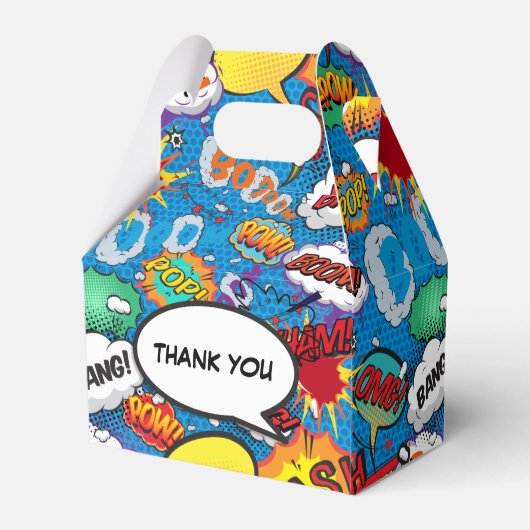 Comic Book Superheld Blue Birthday Party Bedankdoosjes (Achterkant)