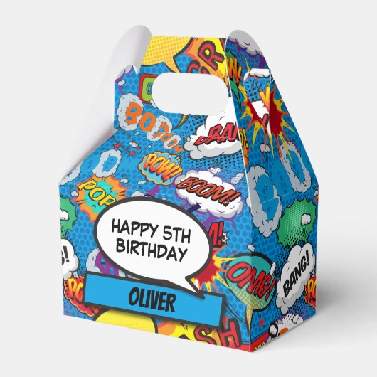 Comic Book Superheld Blue Birthday Party Bedankdoosjes (Voorkant Zijde)