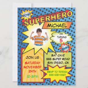 Comic Book Superheld Photo Insert Birthday Party Kaart
