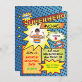 Comic Book Superheld Photo Insert Birthday Party Kaart (Voorkant / Achterkant)