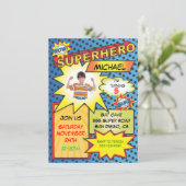 Comic Book Superheld Photo Insert Birthday Party Kaart (Staand voorkant)