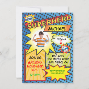 Comic Book Superheld Photo Insert Birthday Party Kaart