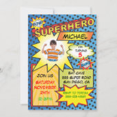 Comic Book Superheld Photo Insert Birthday Party Kaart (Voorkant)
