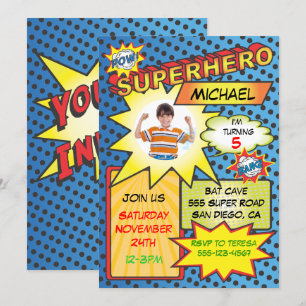 Comic Book Superheld Photo Insert Birthday Party Kaart