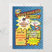 Comic Book Superheld Photo Insert Birthday Party Kaart (Voorkant)
