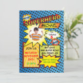 Comic Book Superheld Photo Insert Birthday Party Kaart (Staand voorkant)