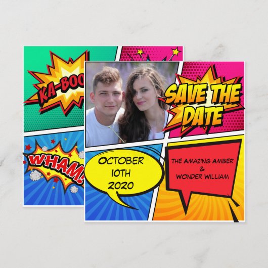 Comic Book Superheld Save the Date (Voorkant / Achterkant)
