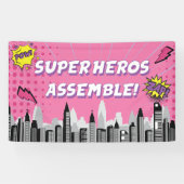 Comic Book Superheld Unieke Meisjes Verjaardag  Spandoek (Horizontaal)