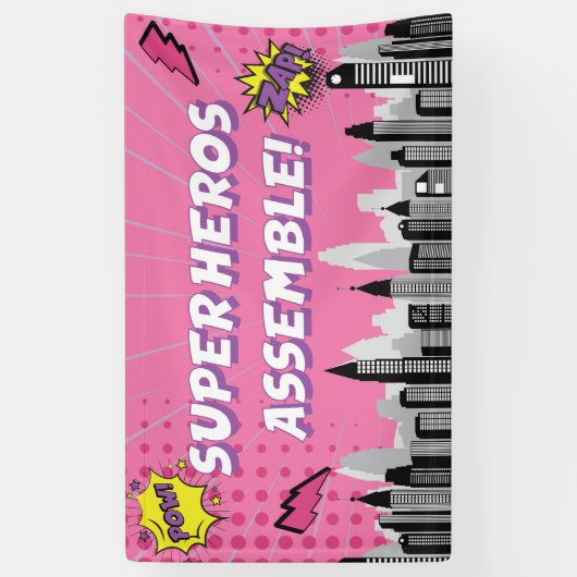 Comic Book Superheld Unieke Meisjes Verjaardag  Spandoek (Verticaal)
