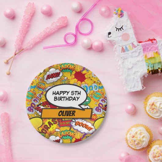 Comic Book Superheld Verjaardagsfeestje op Maat Papieren Bordje (Feest)