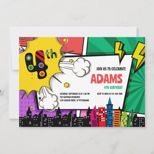 Comic Book Superhero 4e verjaardag Kaart (Voorkant)