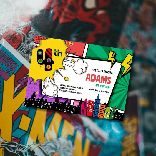 Comic Book Superhero 4e verjaardag Kaart