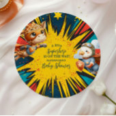 Comic Book Superhero Boy Baby shower Papieren Bordje