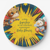 Comic Book Superhero Boy Baby shower Papieren Bordje (Voorkant)