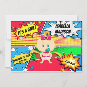 Comic Book Superhero Girl Geboorteaankondiging Aankondiging