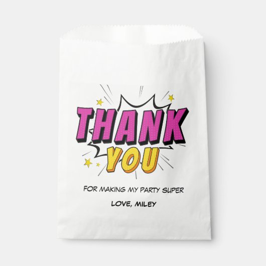 Comic Book Superhero Girl's Verjaardag Dank u Bedankzakje (Voorkant)