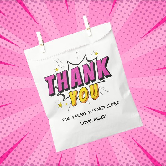 Comic Book Superhero Girl's Verjaardag Dank u Bedankzakje