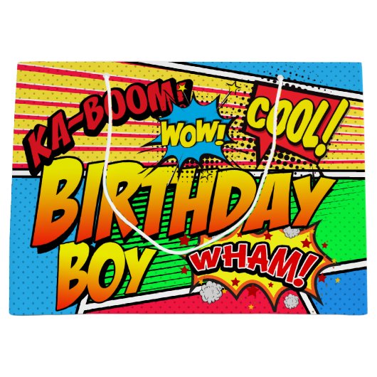 Comic Book Superhero Verjaardagsfeestje op maat Large Cadeautasje (Voorkant)
